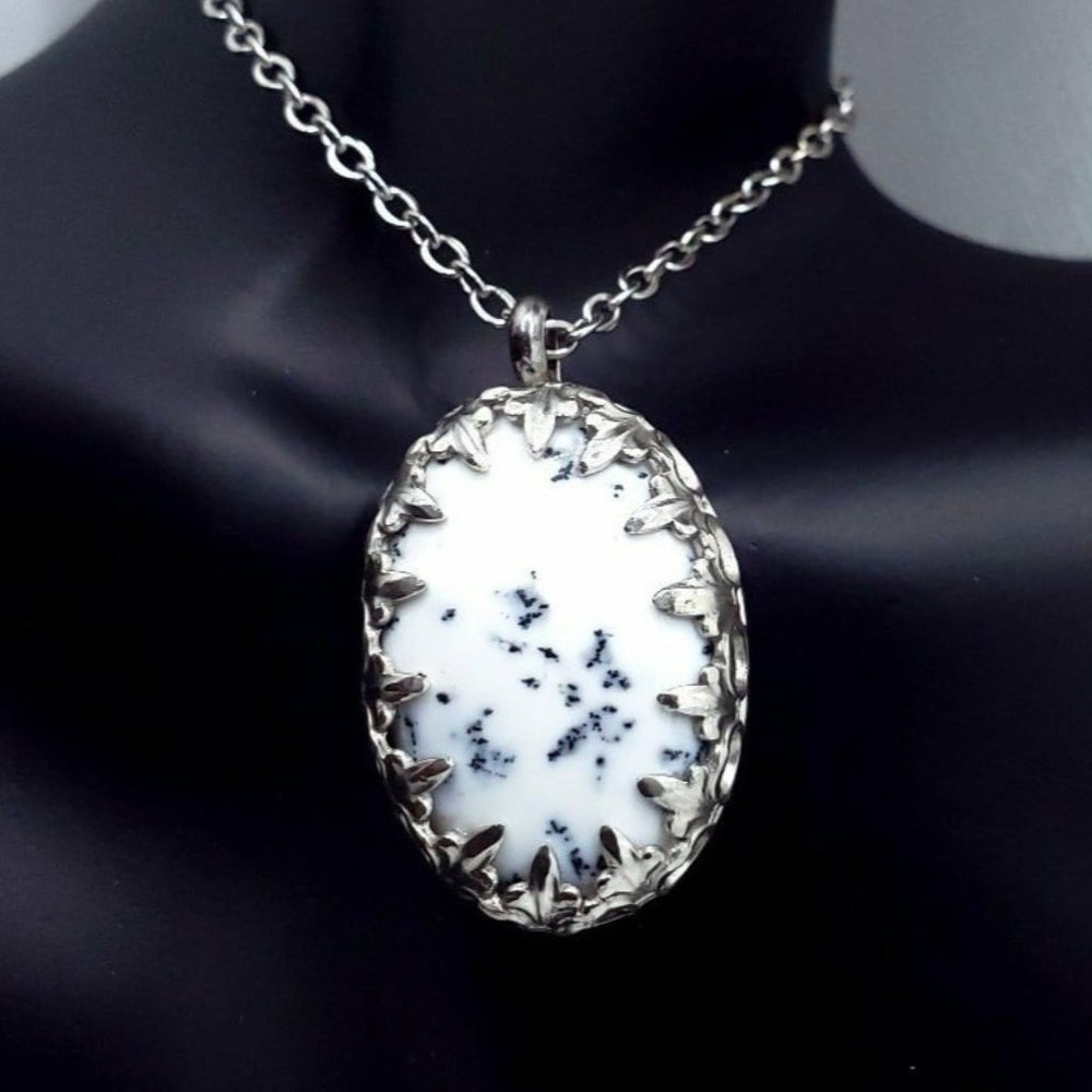 Sterling silver Dendritic Opal Crystal Necklace Handmade gothic .925
